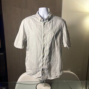AllSaints Men’s Short-Sleeve Button-Up Shirt – Light Gray Cotton, Size Large